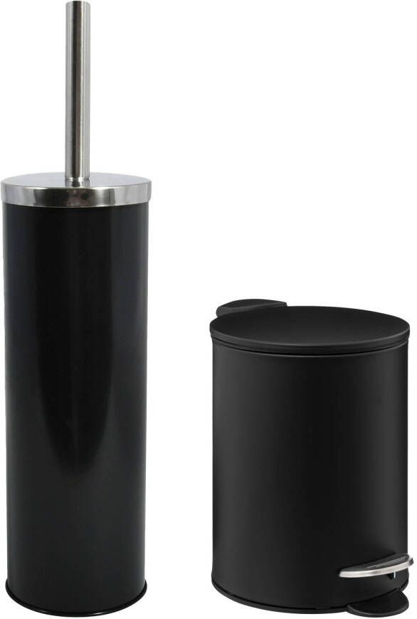 5Five Badkamer toilet accessoires set zwart metaal pedaalemmer wc-borstel Badkameraccessoireset