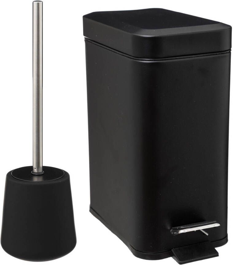 5Five Badkamer toilet accessoires WC-borstel pedaalemmer 5L- zwart Toiletaccessoireset