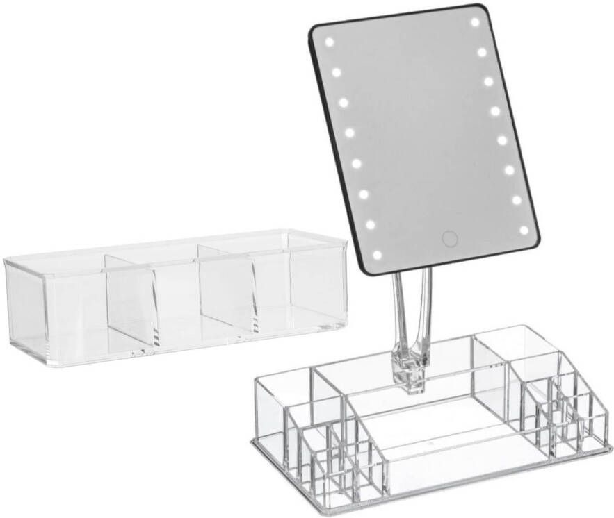 5Five Make-up organizer set vakjes 23 x 9 5 x 8 5 cm en een LED spiegel en vakjes set Make-up spiegeltjes