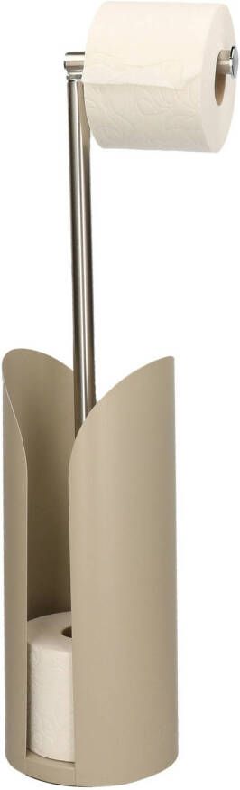 5Five Staande wc toiletrolhouder taupe met reservoir en flexibele stang 59 cm van metaal Toiletrolhouders