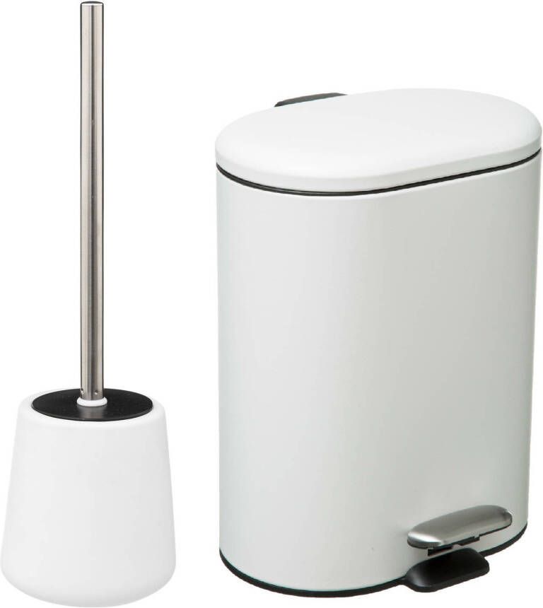 5Five Toilet accessoires set WC-borstel pedaalemmer 6L wit Toiletaccessoireset