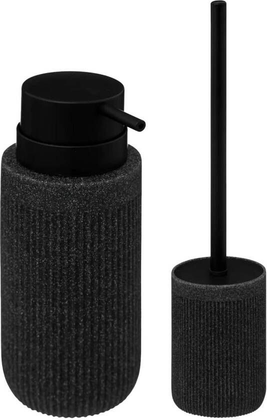 5Five Toiletborstel in houder Onyx antraciet polystone 40 x 9 cm met zeeppompje Toiletborstels
