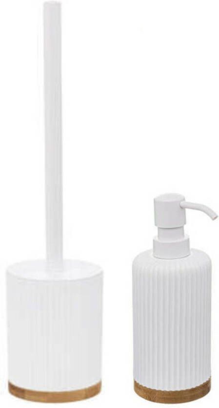 5Five Toiletborstel met houder wit 40 cm met zeeppompje 270 ml polyresin Badkameraccessoireset