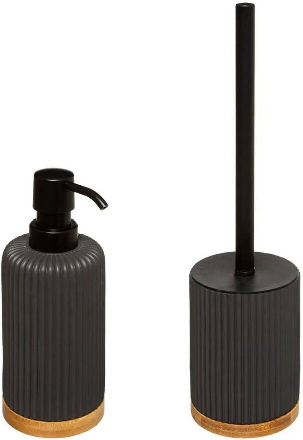 5Five Toiletborstel met houder zwart 40 cm met zeeppompje 270 ml polyresin Badkameraccessoireset