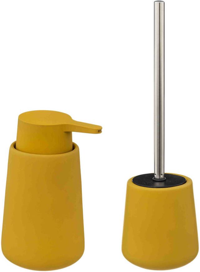 5Five WC- toiletborstel en houder zandsteen mosterd geel met zeeppompje Badkameraccessoireset