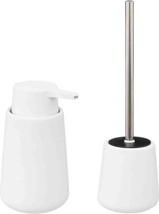5Five WC- toiletborstel en houder zandsteen wit met zeeppompje Badkameraccessoireset