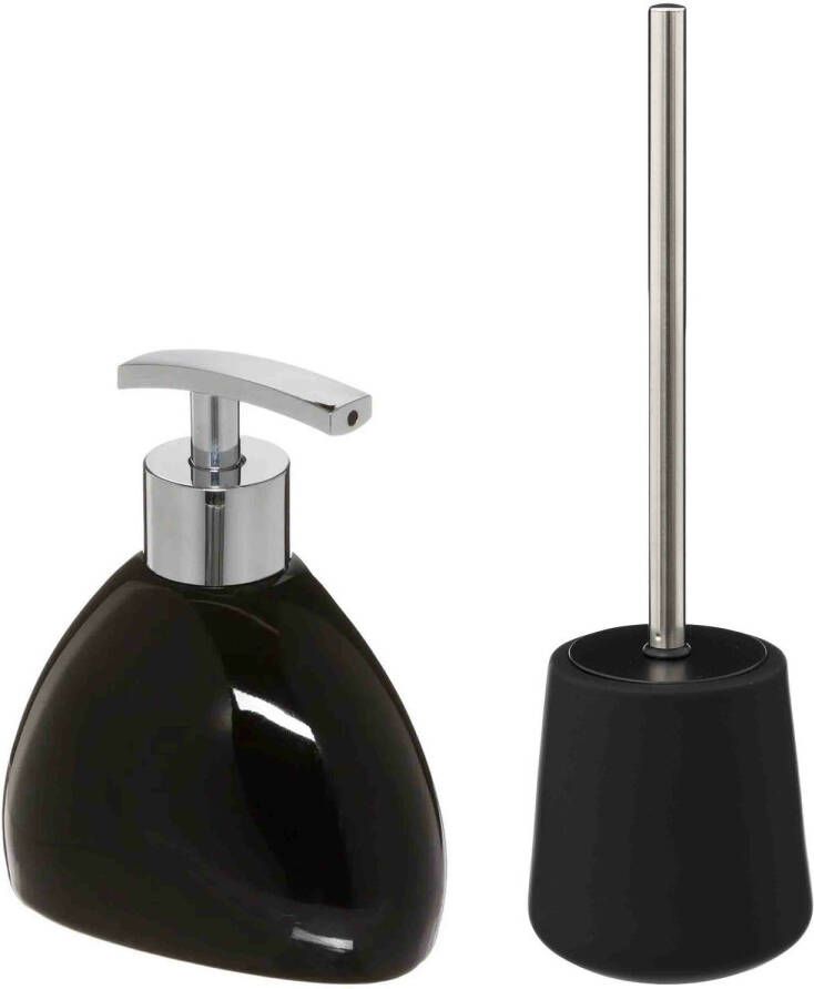 5Five WC- toiletborstel en houder zandsteen zwart met zeeppompje Badkameraccessoireset