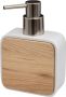 5Five zeeppompje zeepdispenser wit 10 x 15 cm 200 ml bamboe kunststeen badkamer hygiene Zeeppompjes - Thumbnail 1