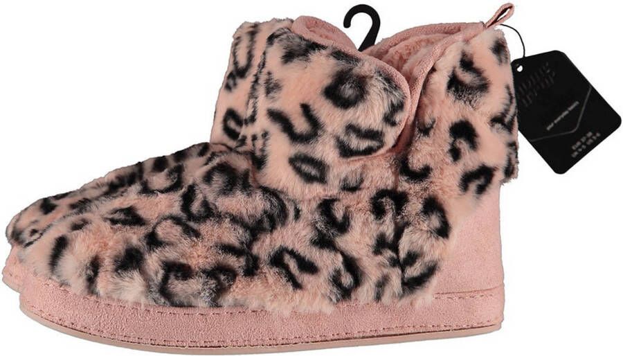 Apollo Dames hoge pantoffels sloffen luipaard print roze maat 39-40 Sloffen volwassenen