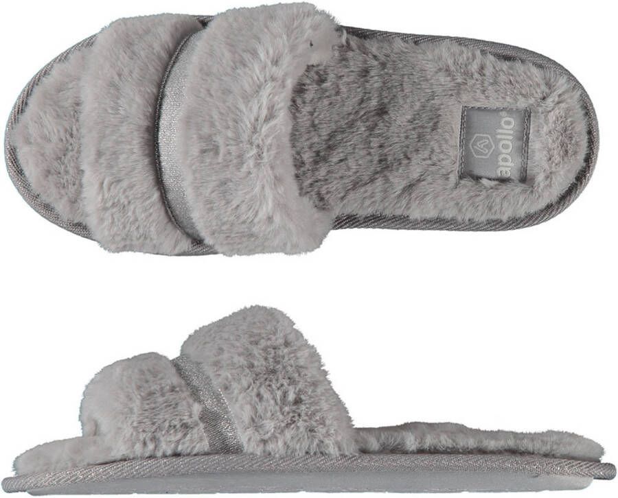 Apollo Dames huisslippers instapsloffen pantoffels met bont grijs maat 37-38 Sloffen volwassenen
