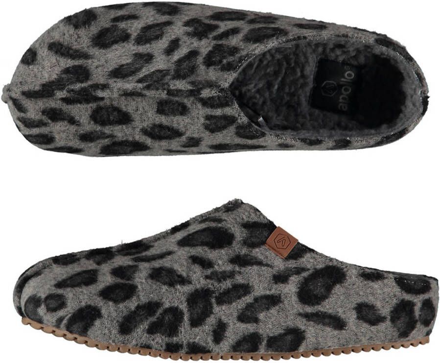 Apollo Dames instap slippers pantoffels luipaard print grijs maat 41-42 Sloffen volwassenen