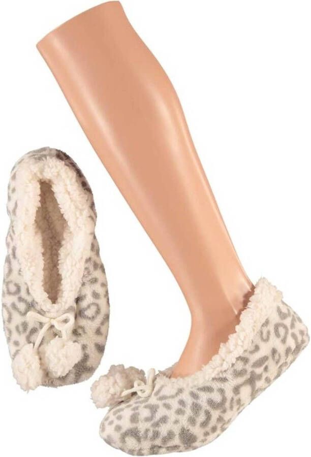 Apollo Grijze ballerina dames pantoffels sloffen met luipaardprint maat 40-42 Sloffen volwassenen