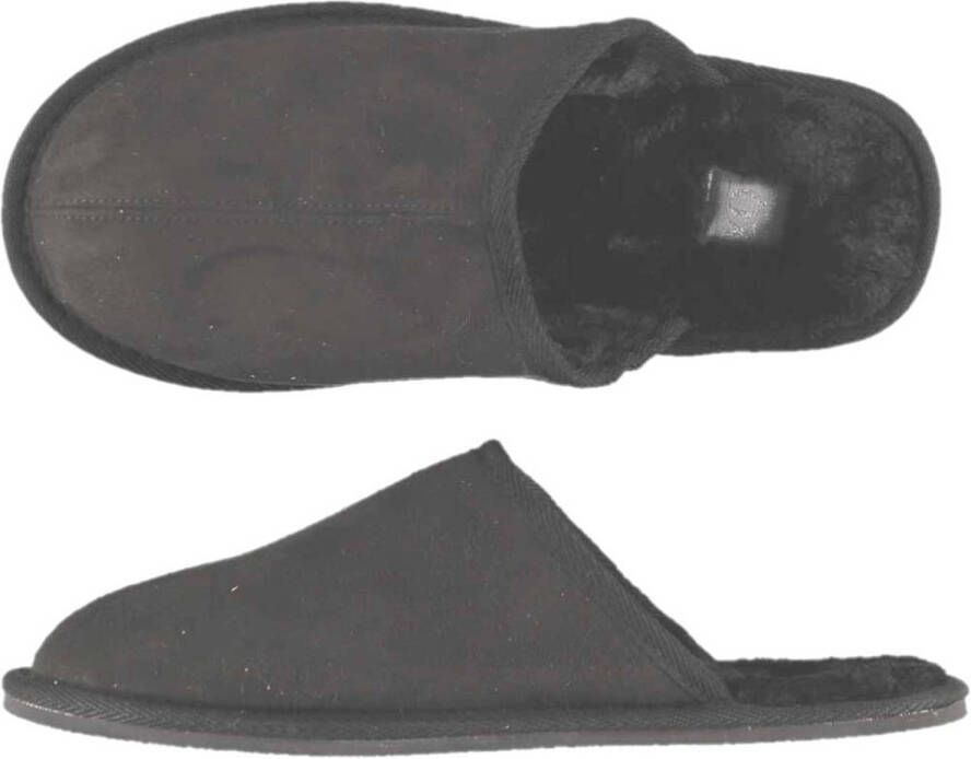 Apollo Heren instap slippers pantoffels met nepbont antraciet maat 43-44 Sloffen volwassenen