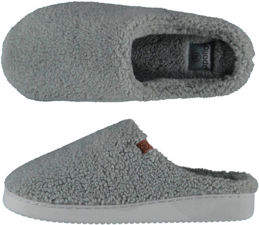 Apollo Heren instap slippers pantoffels teddy wol grijs maat 41-42 Sloffen volwassenen