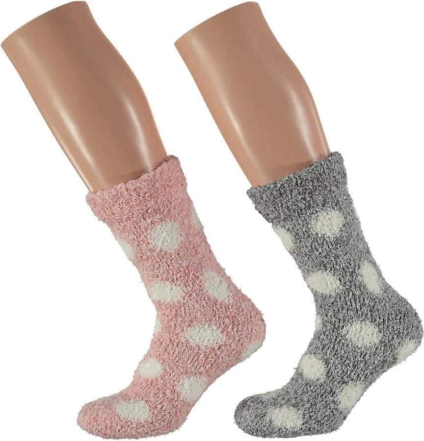 Apollo Huis bank dames sokken met stippen roze en grijs Huissokken