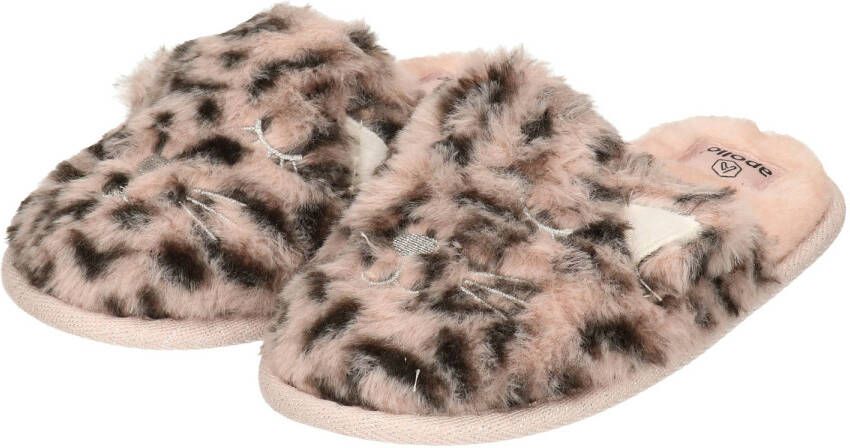 Apollo Meisjes instap slippers pantoffels luipaard print roze maat 35-36 sloffen kinderen