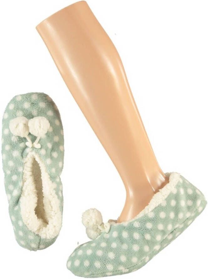Apollo Mintgroene ballerina dames pantoffels sloffen met stippenprint maat 37-39 Sloffen volwassenen
