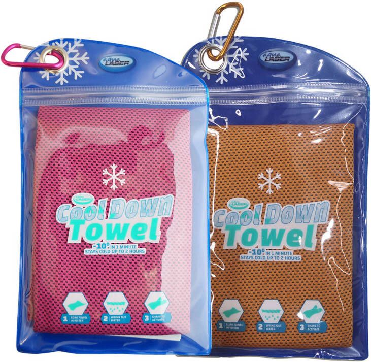 Aqua Laser Cool Down Towel Oranje Roze Set van 2 Cooling Verkoelende handdoek