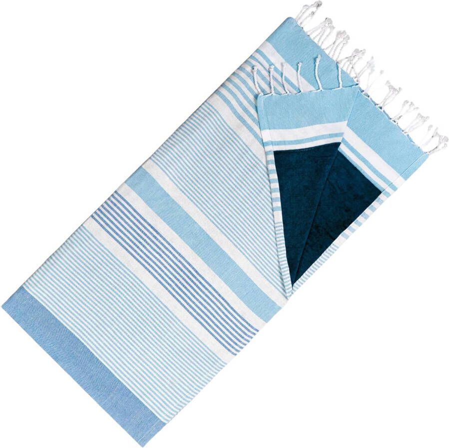 Arowell Hamamdoek Dubbelzijdige Kikoydoek & Badstof Trendy Hammamdoek 100% Katoen 95 x 175 cm Hemelsblauw blauw