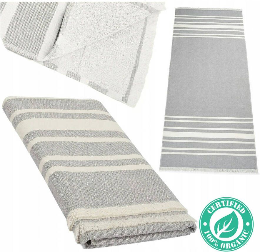 Arowell Heren Fouta Hamamdoek Strandhanddoek Saunadoek Naturel & Grijs 80cm x 180cm