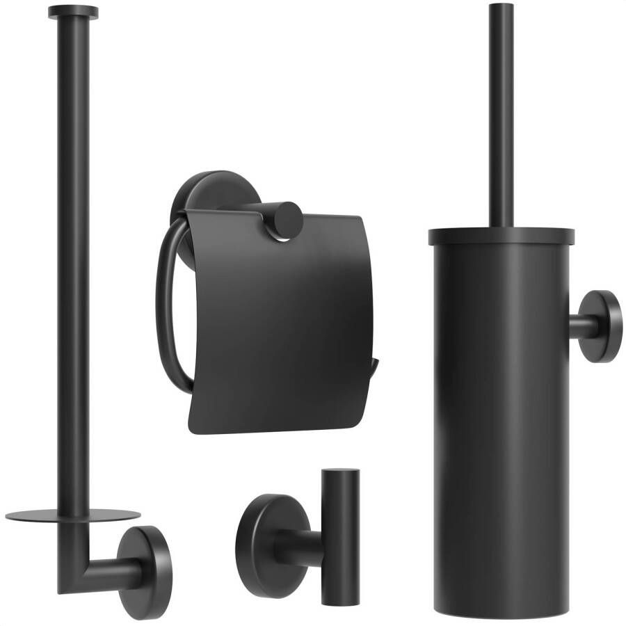 Avalo Toiletaccessoireset Zwart 4-delig Luxe Toilet Set Toiletborstel met Houder Toiletrolhouder