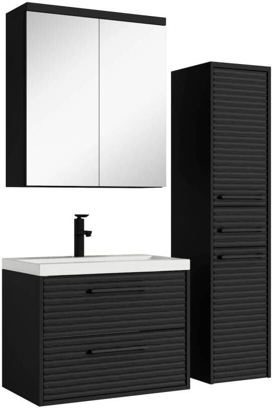 Badplaats Badkamermeubel Etna 60cm complete set met spiegelkast mat zwart
