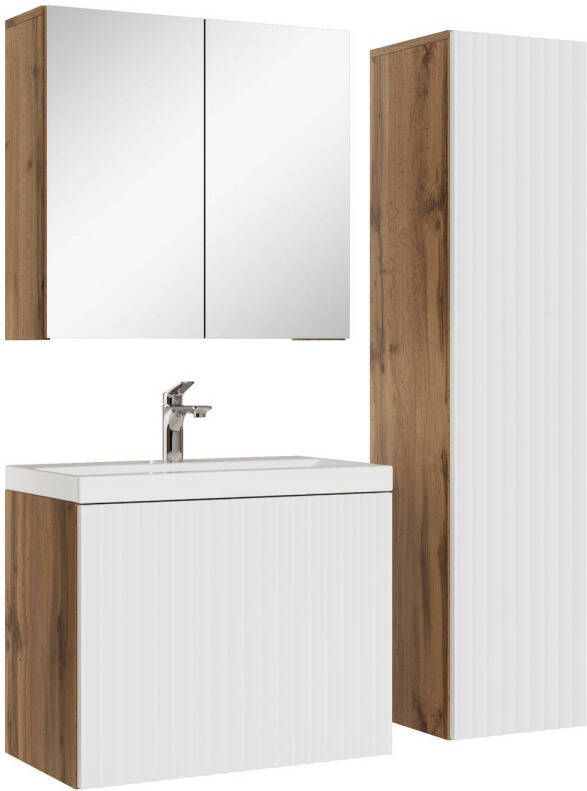 Badplaats Badkamermeubel Malta 60cm complete set met spiegelkast eiken met wit