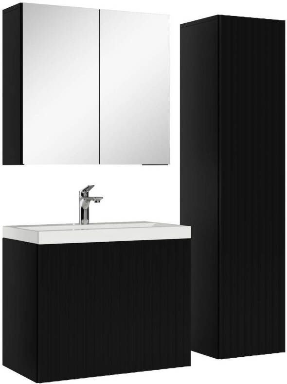 Badplaats Badkamermeubel Malta 60cm complete set met spiegelkast mat zwart