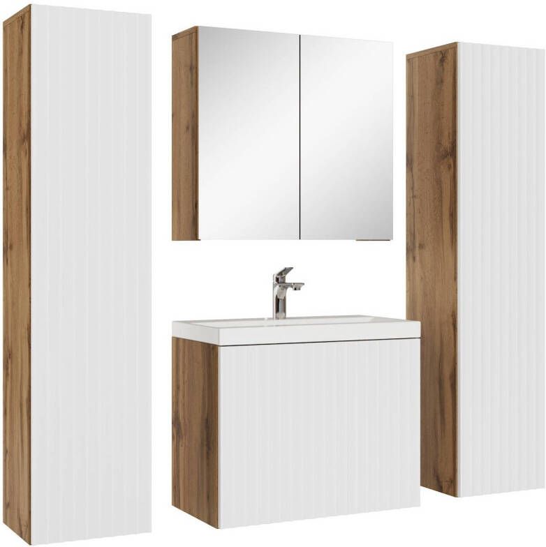 Badplaats Badkamermeubel Malta XL 60cm complete set met spiegelkast eiken met wit