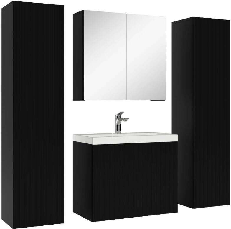 Badplaats Badkamermeubel Malta XL 60cm complete set met spiegelkast mat zwart