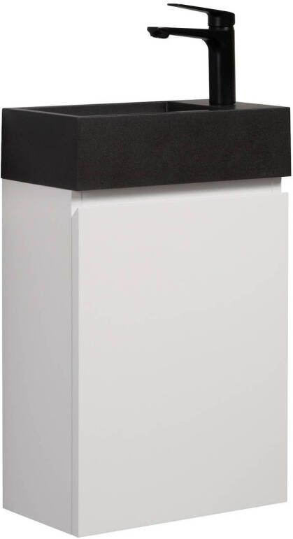Badplaats Toiletmeubel Angela 40 cm x 22 cm Mat wit | wastafel zwart