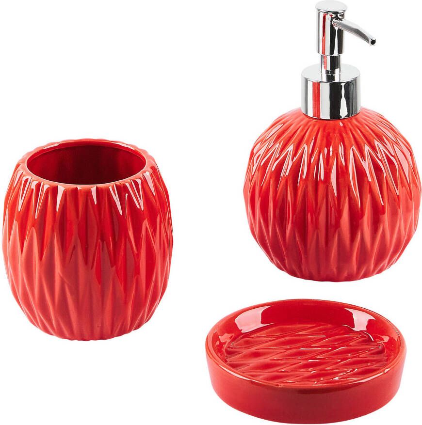 Beliani BELEM Badkameraccessoire set-Rood-Dolomiet