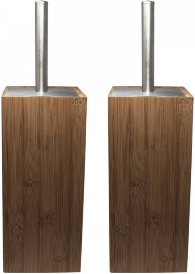 Merkloos 2x Wc-borstels met bruine houders van bamboe 34 cm Toiletborstels