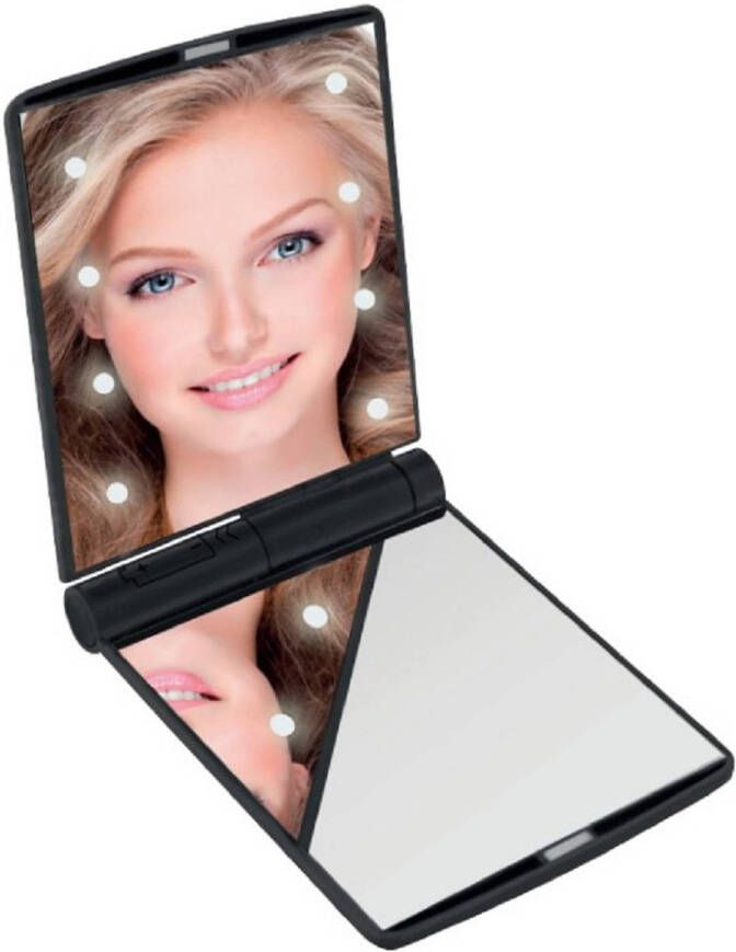 Benson LED Make-up spiegel handspiegel zakspiegel zwart 11 5 x 8 5 cm dubbelzijdig Make-up spiegeltjes