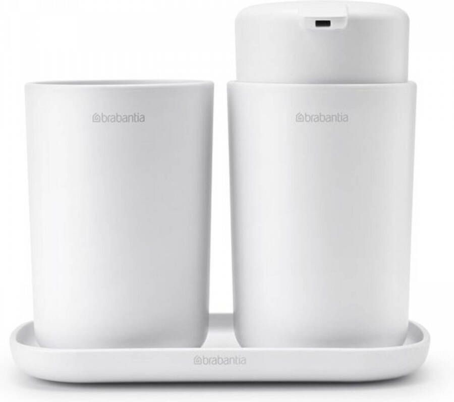 Brabantia ReNew Badkameraccessoires set van 3 Zeeppomp Tandenborstelhouder Schaal wit 280382