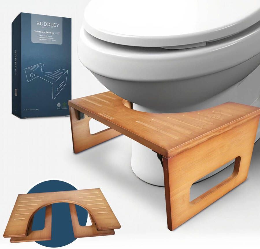 BUDDLEY Toiletkruk bamboe Inklapbaar WC krukje voor de juiste houding