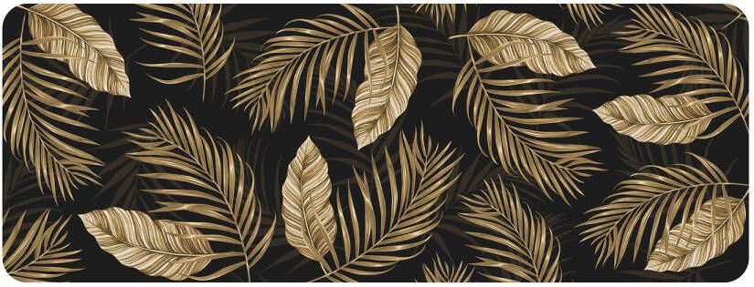 CASA DI ELTURO Antislip foam badmat Palm Leaves Goud Zwart 45 x 120 CM