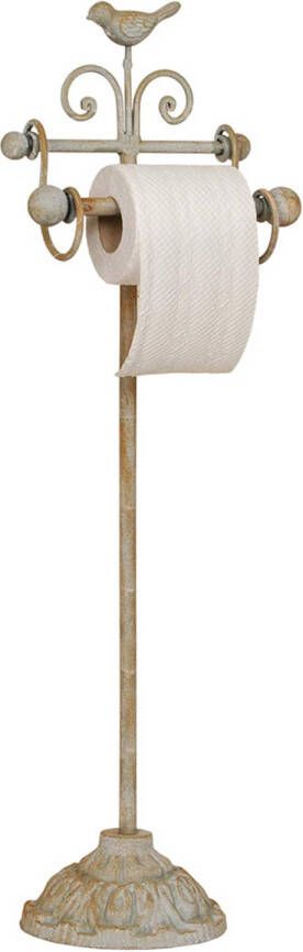 Clayre & Eef WC Rol houder 22x10x69 cm Beige Ijzer Vogel Toiletrolhouder Beige Toiletrolhouder