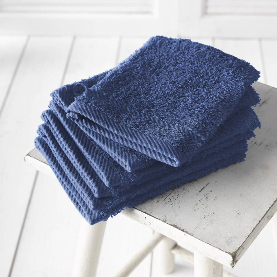 De Witte Lietaer Washandjes Helen Blue Indigo 15 x 21 cm 6 stuks Katoen