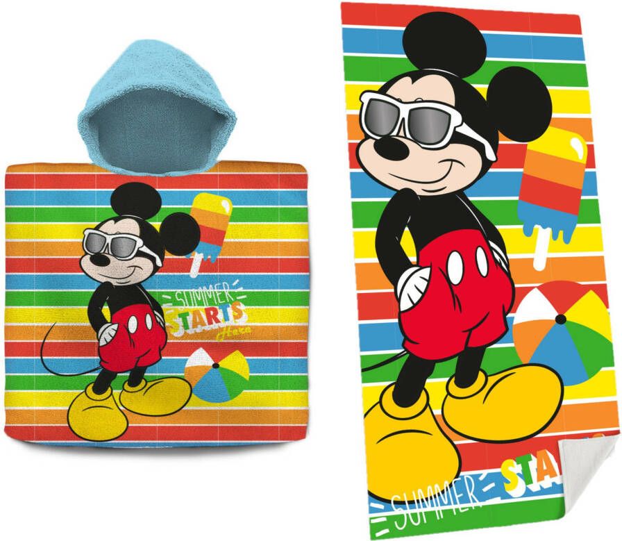 Disney Mickey Mouse Set bad cape poncho en strand badlaken voor kinderen Badcapes
