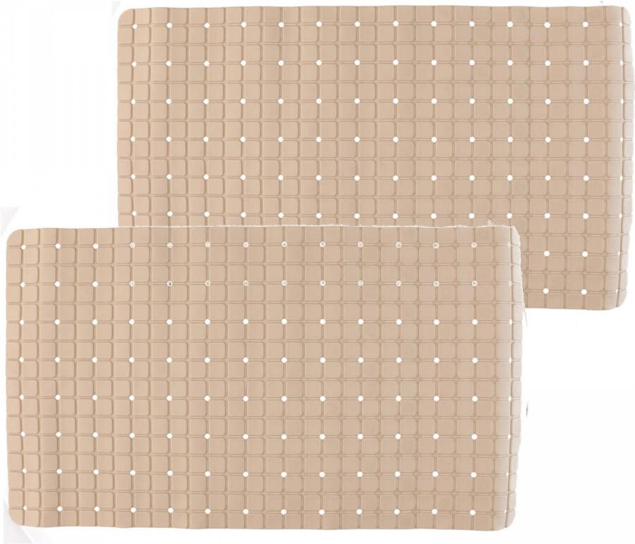 Arte r 2x stuks badmatten douchematten anti-slip beige vierkant patroon 69 x 39 cm Badmatjes