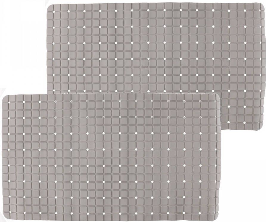 Arte r 2x stuks badmatten douchematten anti-slip grijs vierkant patroon 69 x 39 cm Badmatjes