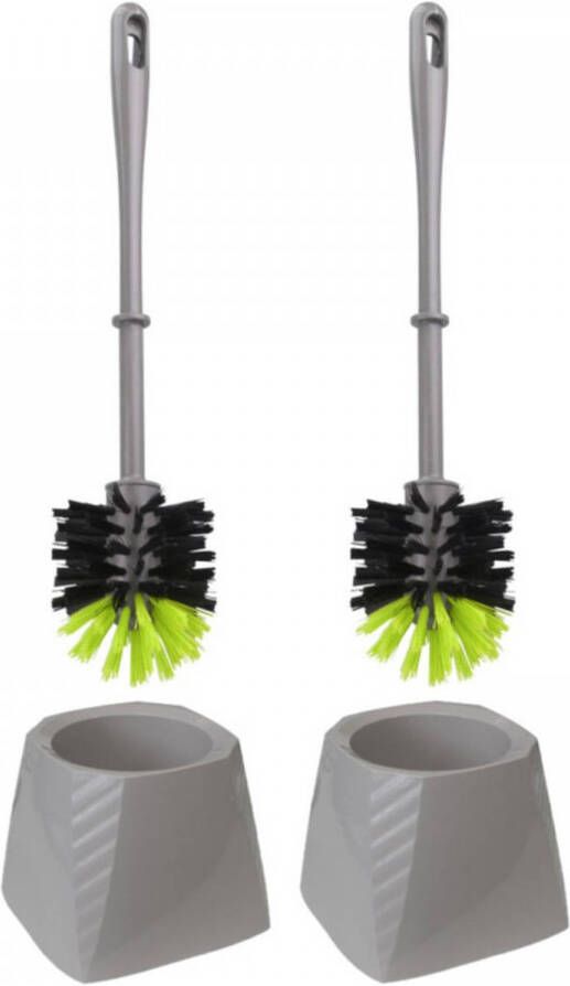 Merkloos 2x Stuks kunststof wc-borstels toiletborstels met houder grijs groen 37.5 cm Toiletborstels