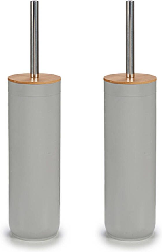 Merkloos 2x Stuks Toiletborstels wc-borstels met bamboe deksel kunststof lichtgrijs Toiletborstels