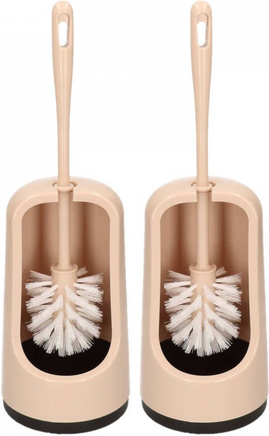 Merkloos 2x stuks wc-borstels toiletborstels inclusief houder beige 41 cm van kunststof Toiletborstels