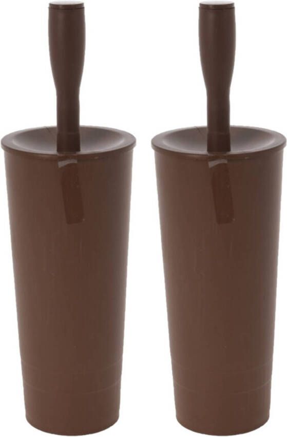 Merkloos 2x stuks wc-borstels toiletborstels inclusief houder chocolade bruin 37 cm van kunststof Toiletborstels