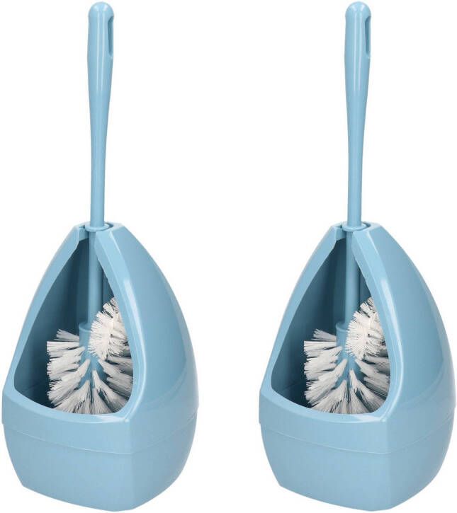 Merkloos 2x Stuks wc-borstels toiletborstels met randreiniger inclusief houder lichtblauw 39.5 cm kunststof Toiletborstels