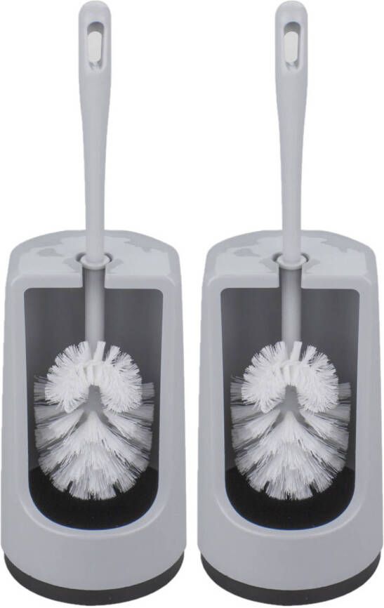 Merkloos 2x stuks wc-borstels toiletborstels met randreiniger inclusief houders grijs 41.5 cm van kunststof Toiletborstels
