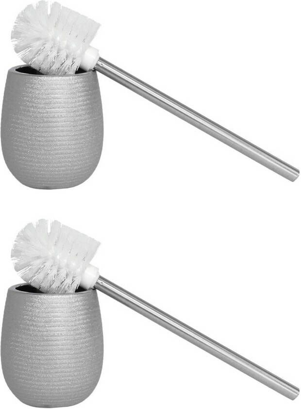 Merkloos 2x Stuks WC Toiletborstels in houder zilver polystone 40 cm Toiletborstels