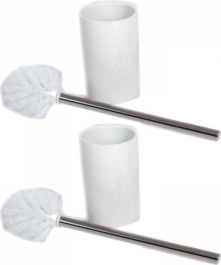 Gerimport 2x stuks wc toiletborstels inclusief houders wit 37 cm van RVS keramiek Toiletborstels